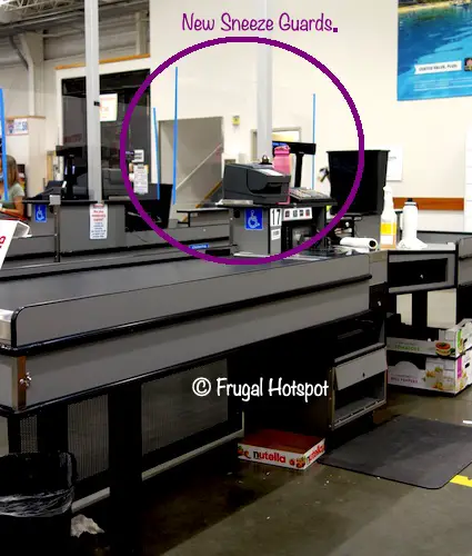 Costco has installed new plexiglass sneeze guards at registers. April 2020