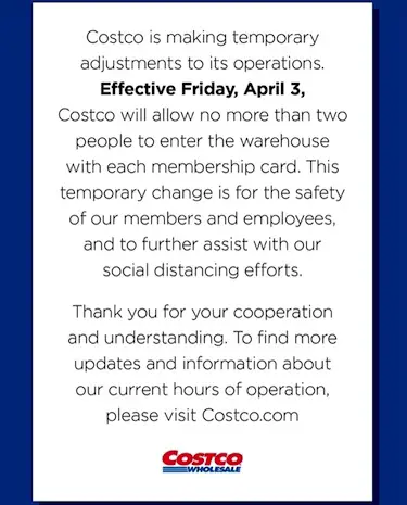 Costco's Updated Guest Shopping Policy April 2020