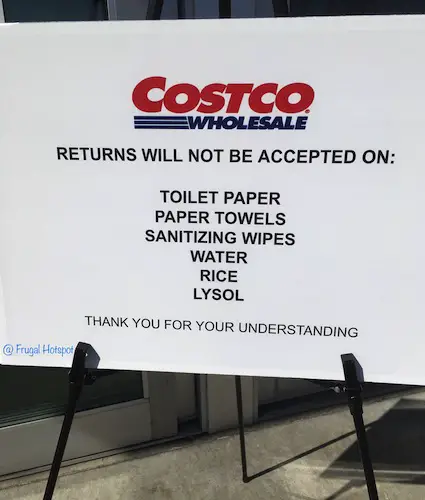 Impact of Coronavirus at Costco NO RETURNS sign March 20 2020