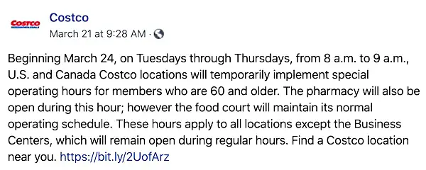 Impact of Coronavirus at Costco (Senior Shopping Hours) March 21 2020