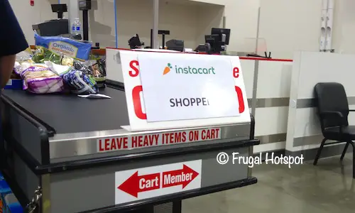 Instacart shoppers have a dedicated register at the Covington, WA Costco. April 2020