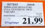 Kirkland Signature Motor Oil 0W20 Costco Sale Price