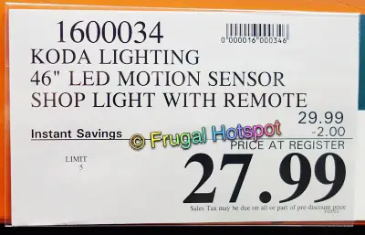 Koda LED Motion Sensor Shop Light | Costco Sale Price