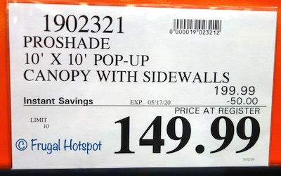 ProShade 10 ft Instant Canopy Costco Sale Price