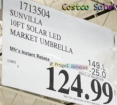 Sunvilla 10 Ft Solar LED Market Umbrella | Costco Sale Price 1713504