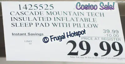 Cascade Mountain Tech Insulated Inflatable Sleeping Pad | Costco Sale Price