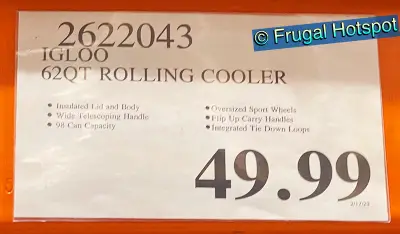 Igloo MaxCold Latitude 62-Quart Rolling Cooler | Costco Price | Item 2622043