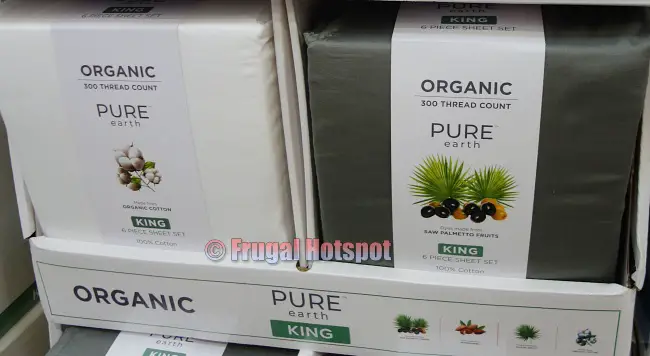 Pure Earth Organic Cotton Sheet Set olive green and white | Costco