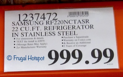 Samsung 22 Cu Ft Stainless Steel Refrigerator Costco price Item 1237472 Samsung 22 Cu Ft Stainless Steel Refrigerator Costco price Item 1237472