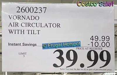 Vornado Air Circulator with Tilt | Costco Sale Price | Item 2600237