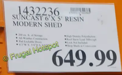 Suncast 6' 2.5 x 5' 8 Resin Modernist Storage Shed | Costco Price