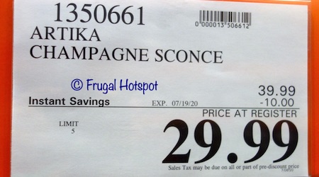 Artika Champagne Sconce Light Costco Sale Price