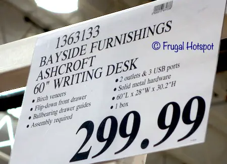 Bayside Furnishings Ashcroft 60 Writing Desk Costco price Bayside Furnishings Ashcroft 60 Writing Desk Costco price