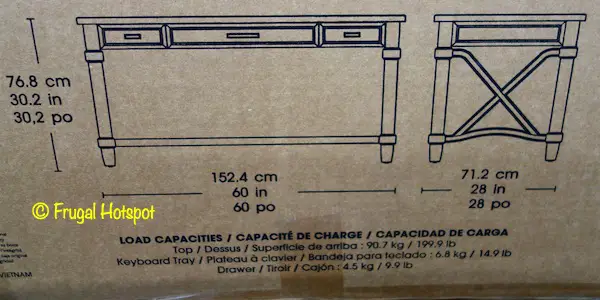 Bayside Furnishings Ashcroft 60 Writing Desk Dimensions Costco