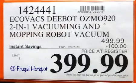ECOVACS DEEBOT OZMO 920 Vacuum and Mopping Robot Costco Sale Price