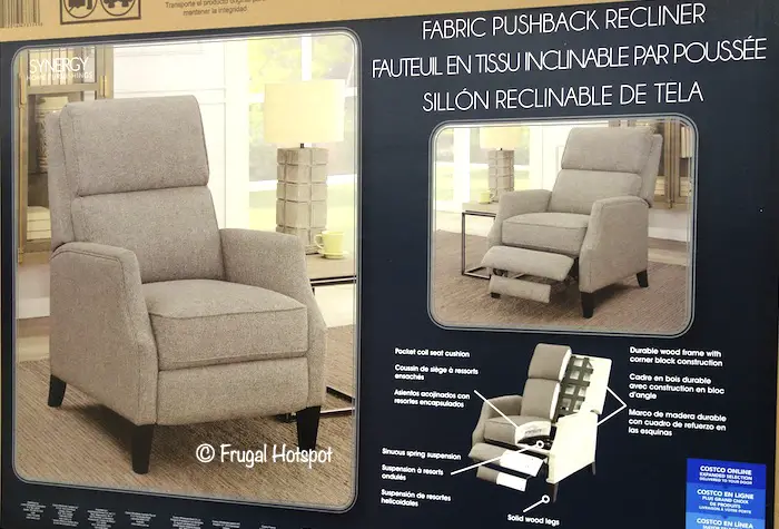 Synergy Home Lia Fabric Pushback Recliner Costco