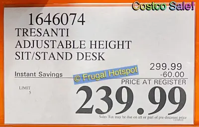 Tresanti Adjustable Height Desk | Costco Sale Price | Item 1646074
