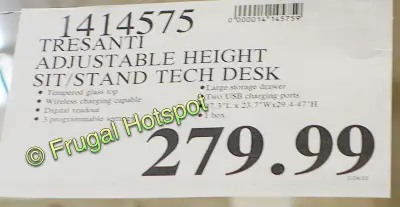 Tresanti Adjustable Height White Desk | Costco Price