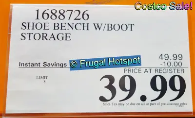 Trinity Shoe Bench with Boot Storage | Costco Sale Price