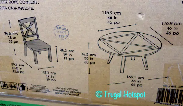 Bayside Furnishings Leyton 7-Pc Square to Round Dining Set Dimensions Costco