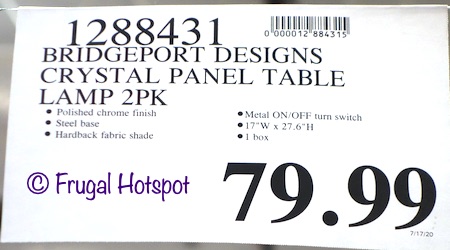 Bridgeport Designs Crystal Panel Table Lamps Costco Price