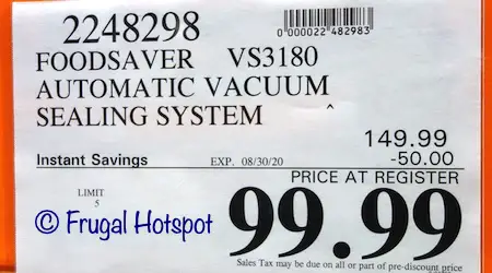FoodSaver VS3180 Automatic Vacuum Sealing System Costco Sale Price