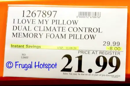 I Love My Pillow Climate Control Memory Foam Pillow | Costco Sale Price