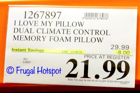 Costco Sale I Love My Pillow Climate Control Memory Foam Pillow 21 99