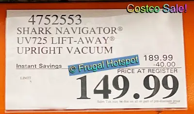 Shark Navigator UV725 Upright Lift Away Vac | Costco Sale Price | Item 4752553