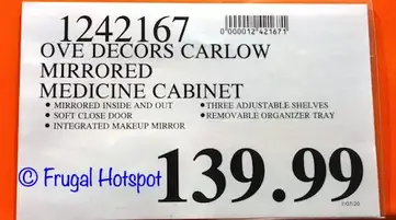 Costco Ove Decors Carlow Mirrored Medicine Cabinet 139 99