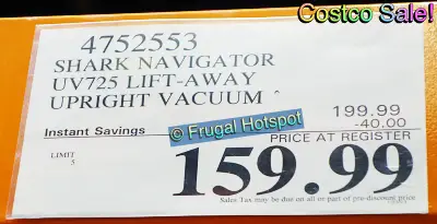 Shark Navigator UV725 Lift Away Upright Vacuum | Costco Sale Price | Item 4752553