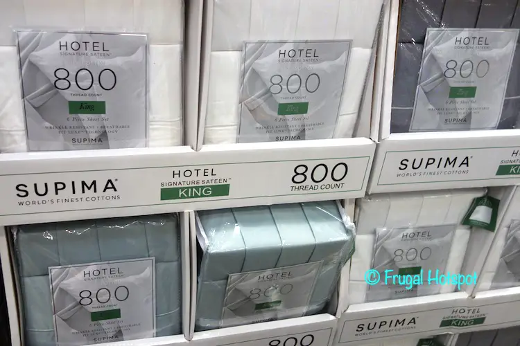 Hotel Signature Sateen Sheet Set White Gray Blue | Costco