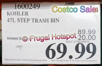 Kohler 12.4 Gallon Step Trash Bin | Costco Sale Price