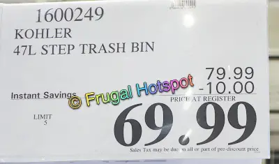 Kohler 12.4 Gallon Step Trash Bin | Costco Sale price