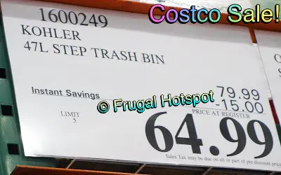 Kohler 47L Step Trash Bin | Costco Sale Price