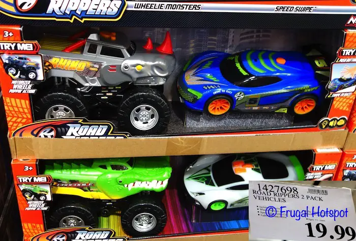 Road Rippers Vehicle 2-Pack. Motorized Wheelie Monster and Speed Swipe Action Car. | Costco