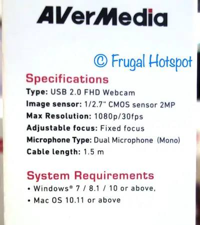 AVerMedia Live Streamer Webcam Specs | Costco