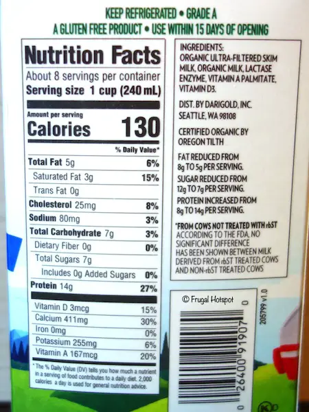 Darigold FIT Ultra-Filtered Lactose-Free Organic 2% Milk | Nutrition Info | Costco