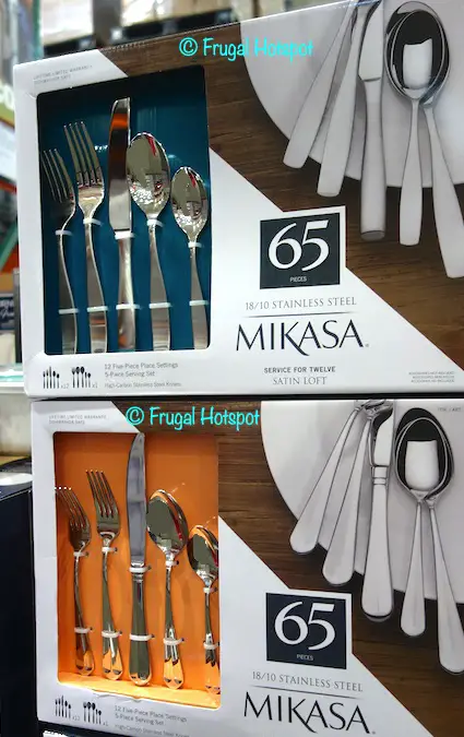 Mikasa 65-Piece Stainless Steel Flatware Set Satin Loft and Colette | Costco Display