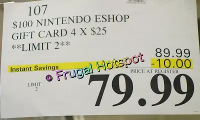 $100 Nintendo eShop Gift Card | Costco Sale Price