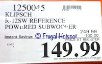 Costco Sale Price Klipsch R-12SW Reference Subwoofer