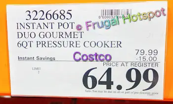 Instant Pot Duo Gourmet Multi-Use Pressure Cooker | Costco Sale Price