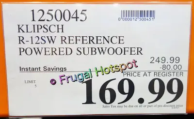 Klipsch R-12SW Reference Subwoofer | Costco Sale Price