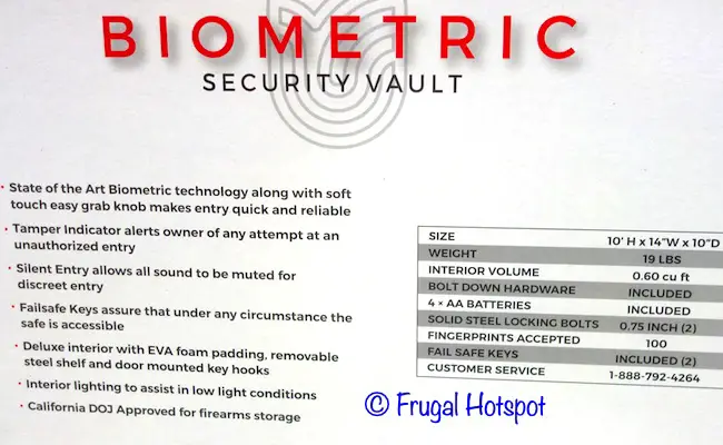 Sanctuary Biometric Security Vault Specs | Costco