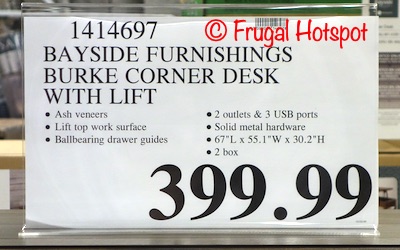 Bayside Furnishings Burke Corner Desk with Lift | Costco Price