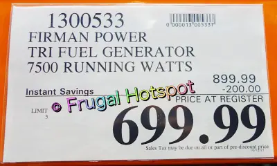 Firman T07571 Tri Fuel Generator 7500 Running Watts | Costco Sale Price 2021