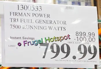 Firman T07571 Tri Fuel Generator 7500 Running Watts | Costco Sale Price