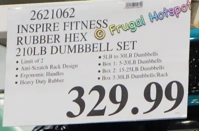 Inspire 210-lb Rubber Dumbbell Set with Rack | Costco PRice