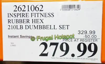 Inspire 210-lb Rubber HEX Dumbbell Set with Rack | Costco Sale Price