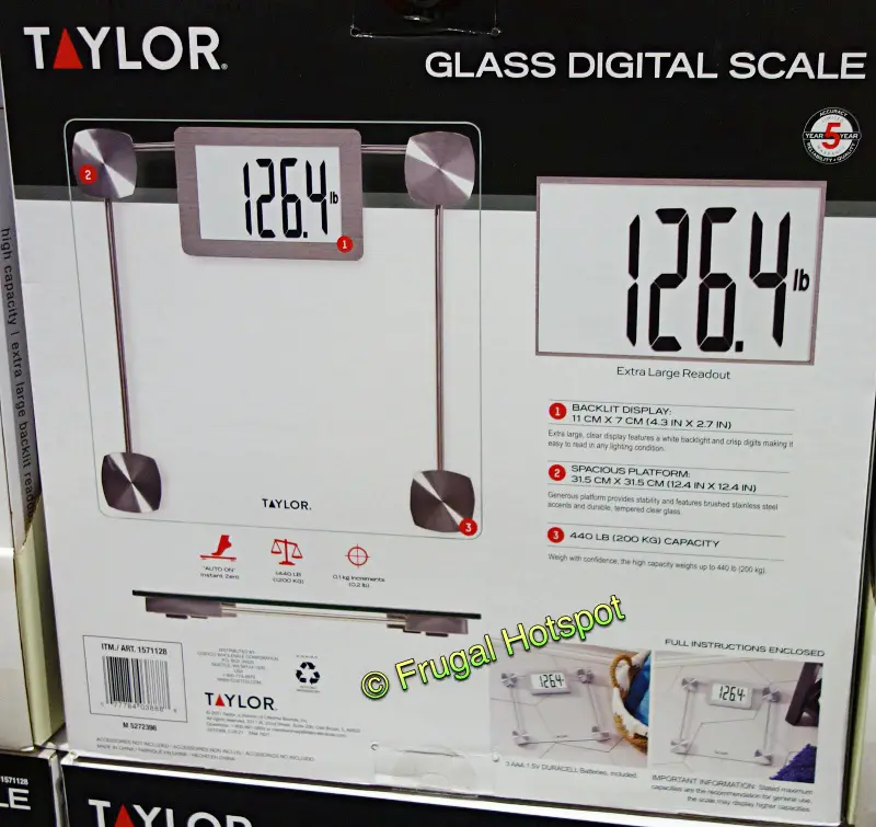 Taylor Glass Digital Scale with Stainless Steel Accents | details | Costco